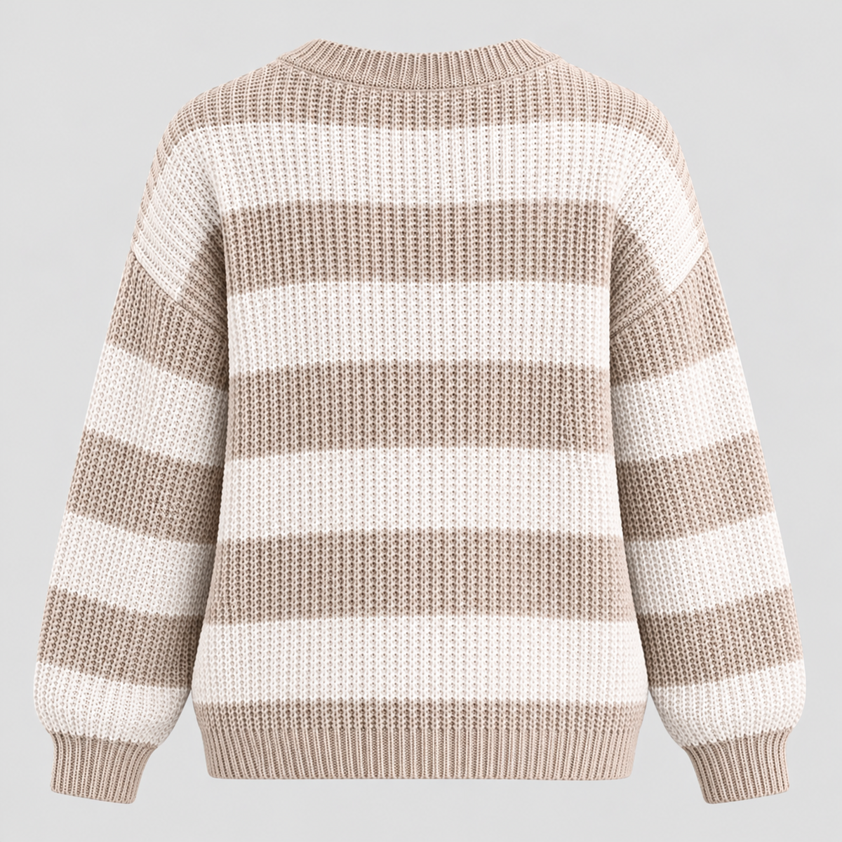 Stribet Grovstrikket Sweater til Damer - Rund Hals, Faldende Skuldre