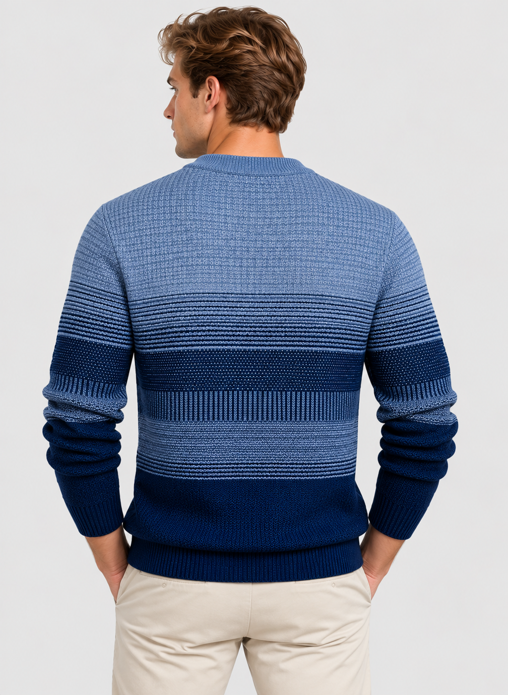 Uldsweater med Gradueringsstriber til Herrer - Rund Hals, Ribbet Kant