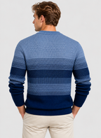 Uldsweater med Gradueringsstriber til Herrer - Rund Hals, Ribbet Kant