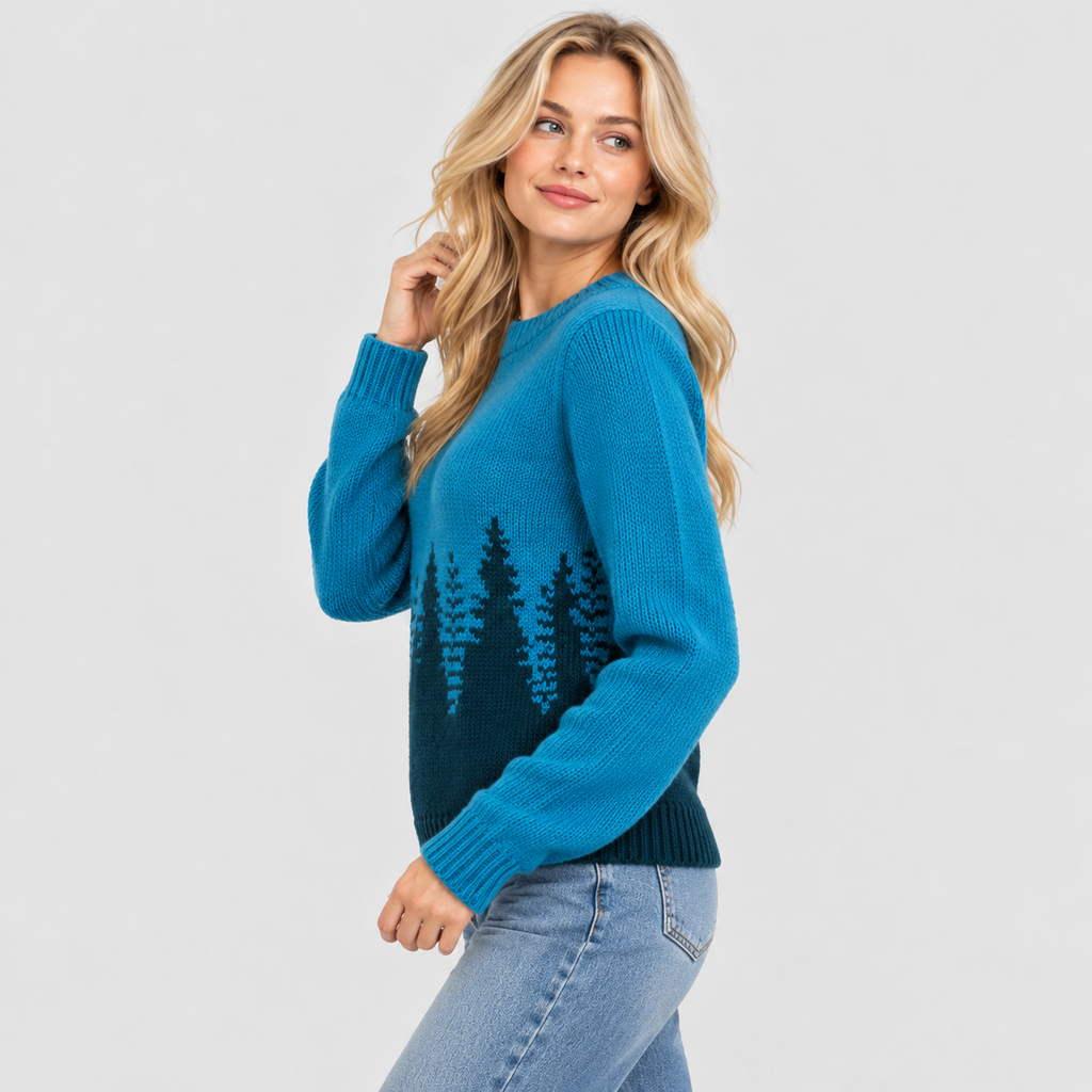 Ombre Skovprintet Sweater til Damer - Uldblandet Strik