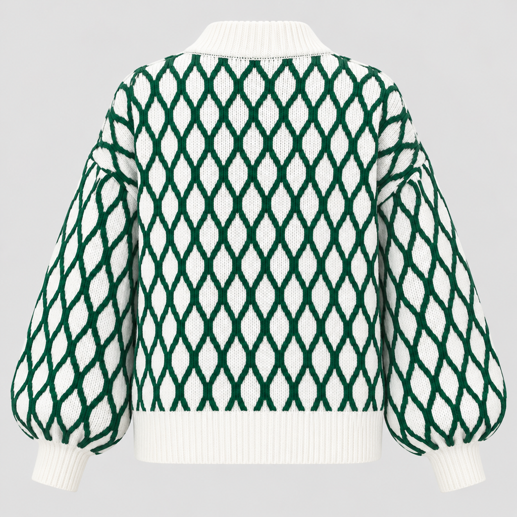 Rudemønstret Strikket Sweater til Damer - Åben Hæklestil