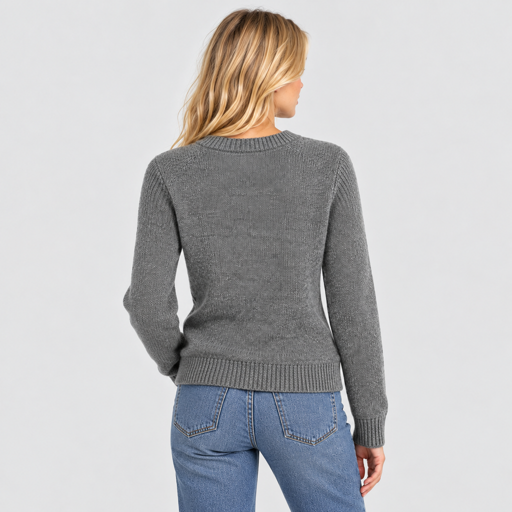 Fårmotiv-Sweater til Damer - Intarsiastrik, Rund Hals