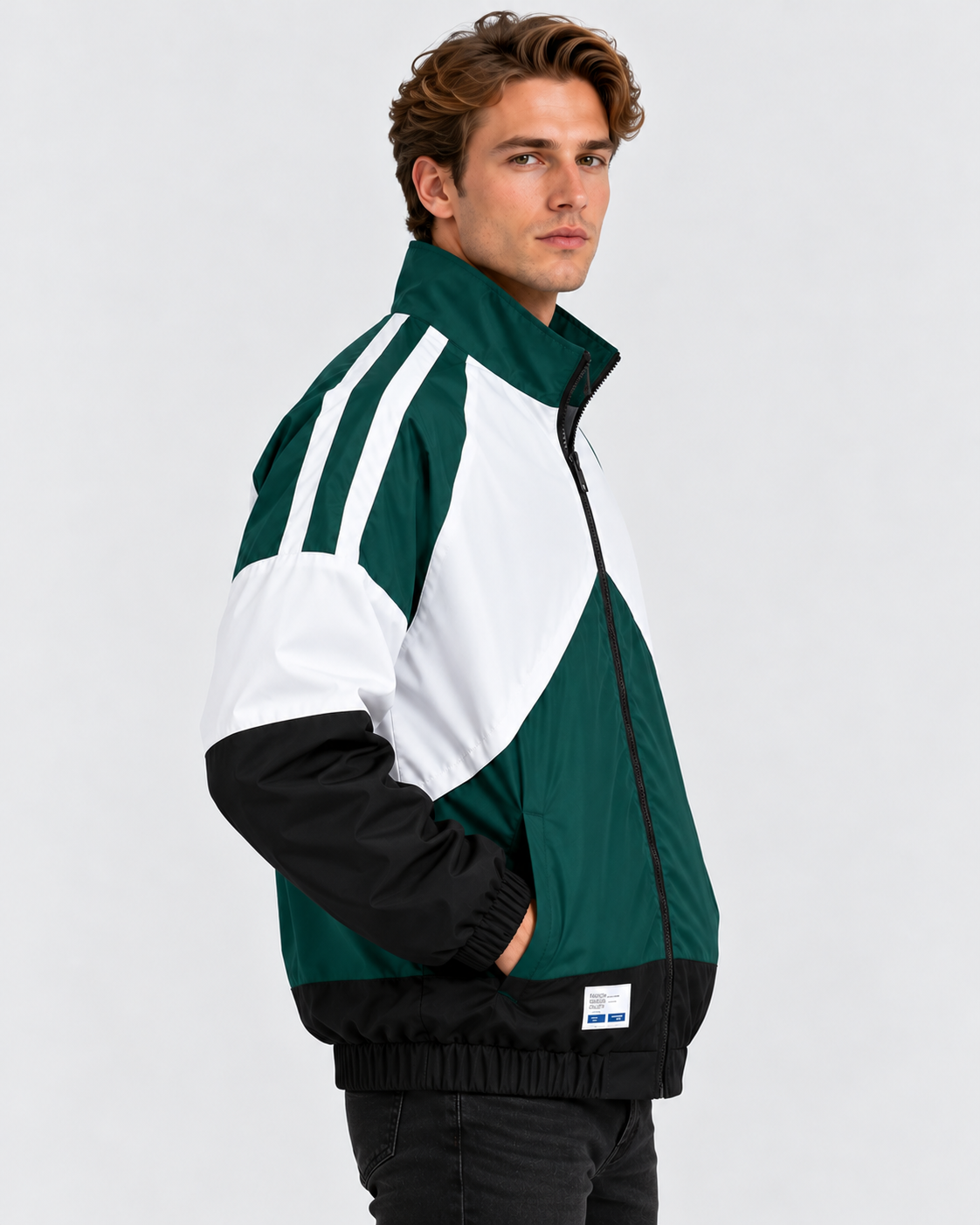 Colorblock Træningsjakke til Herrer - Ståkrave, Lynlås, Polyester