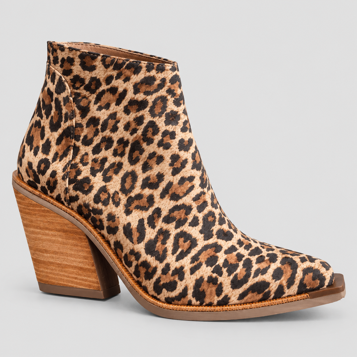 Ankelstøvler med Leopardprint til Damer - Spids Tå, Blokhæl