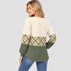 Strikket Sweater til Damer - Ternet Panel, Lange Ærmer