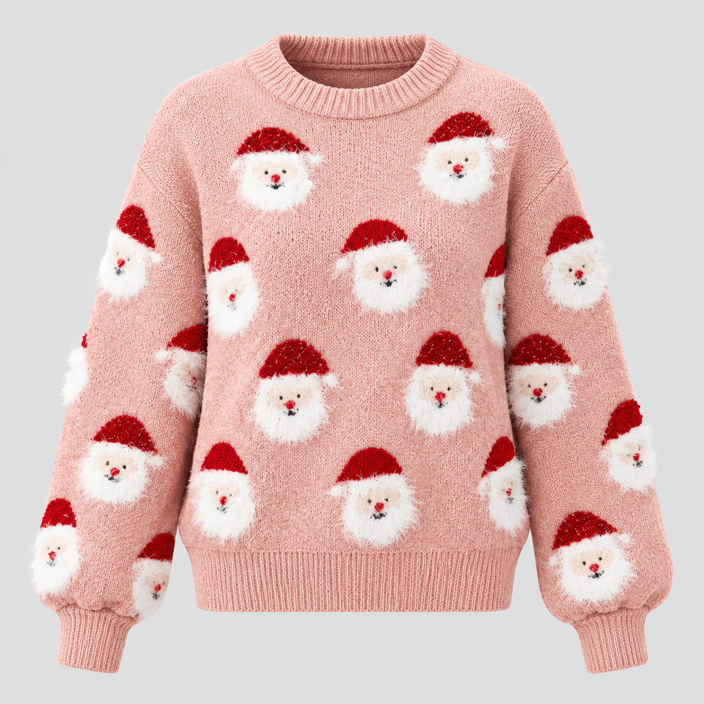 Julesweater med Julemandsprint til Damer - Oversized Strik