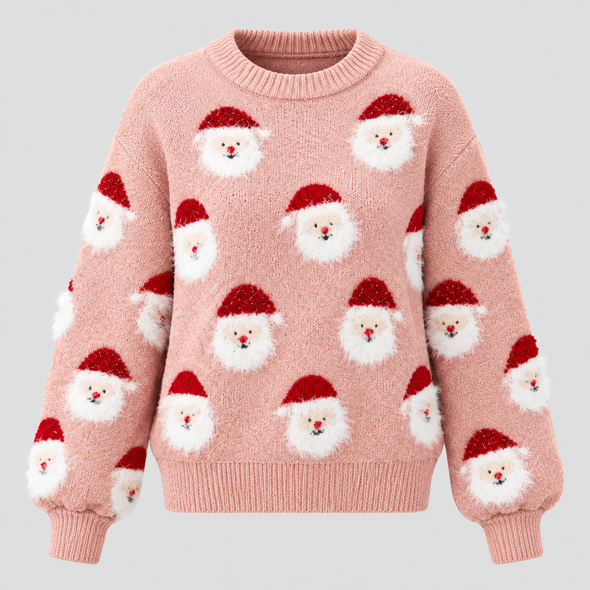 Julesweater med Julemandsprint til Damer - Oversized Strik