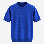 Herre Textureret Crew Neck T-Shirt – Chevronmønster Kort Ærme