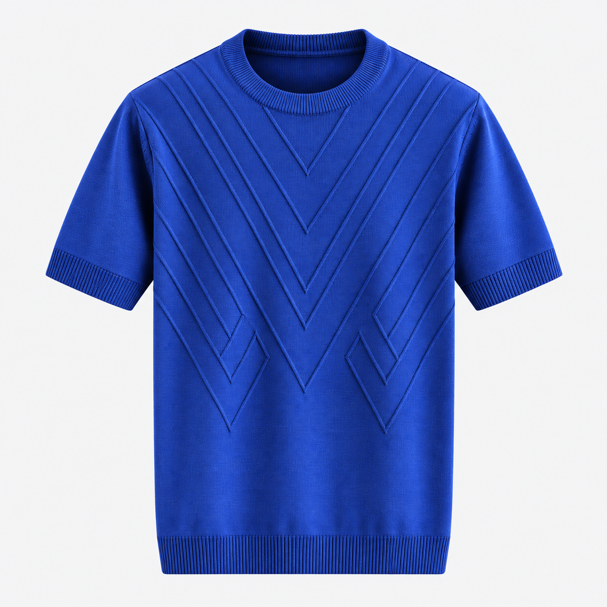 Herre Textureret Crew Neck T-Shirt – Chevronmønster Kort Ærme