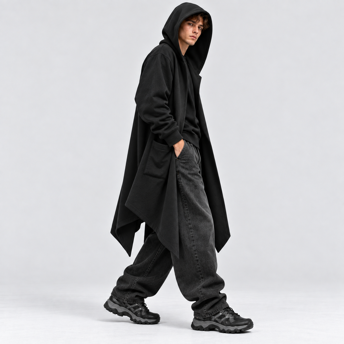 Lang Hættekåbe med Åben Front – Oversized Hætte Streetwear