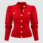 Cropped Strikket Cardigan til Damer - Guldknapper Foran, V-Hals