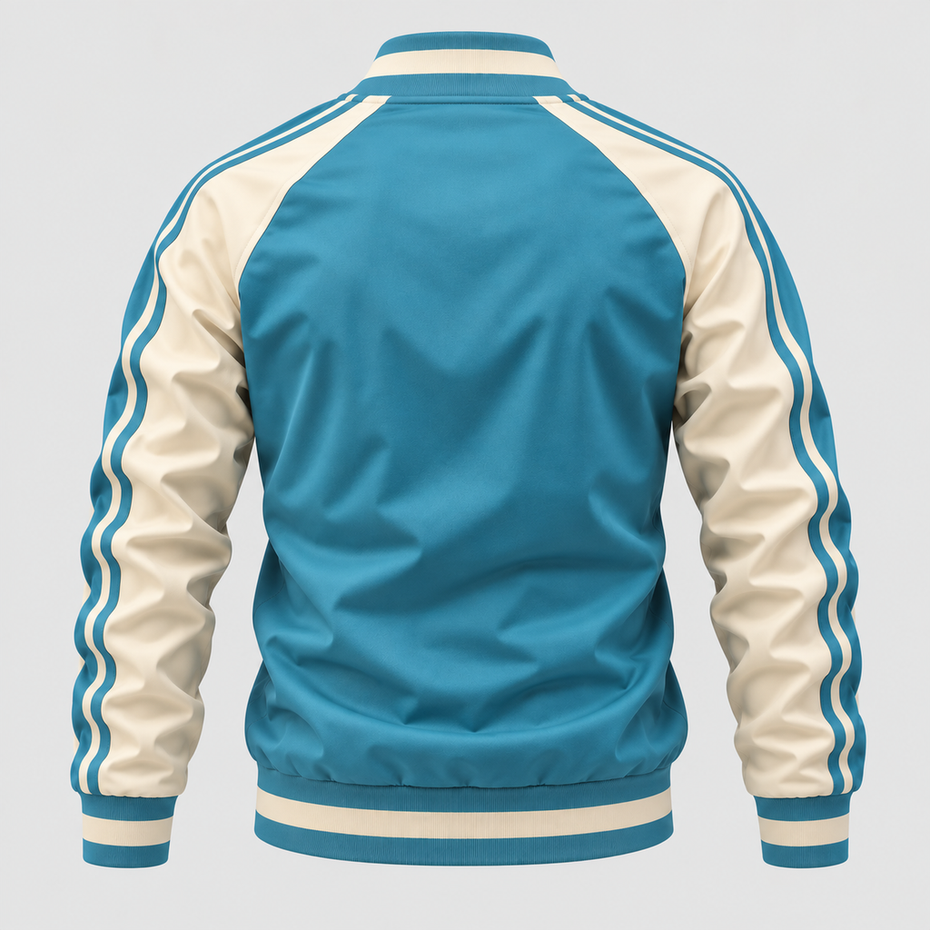 Colorblock Varsityjakke - Ribbet Krave med Stribede Ærmer