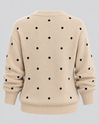 Strikket Sweater med Prikker til Damer - Rund Hals, Ribbede Manchetter