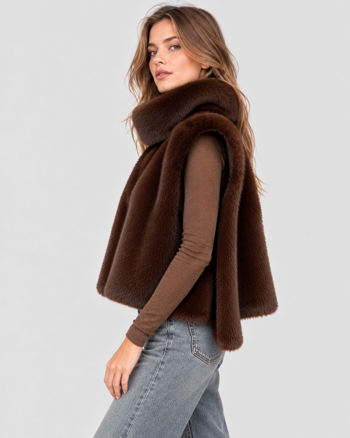 Vest i Kunstpels til Damer - Høj Hals, Ærmeløs, Cropped