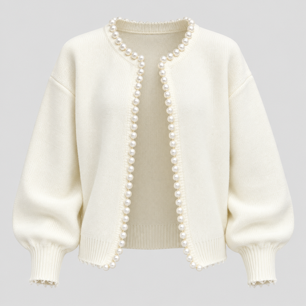 Cardigan med Perleknapper til Damer - Åben Front Strik