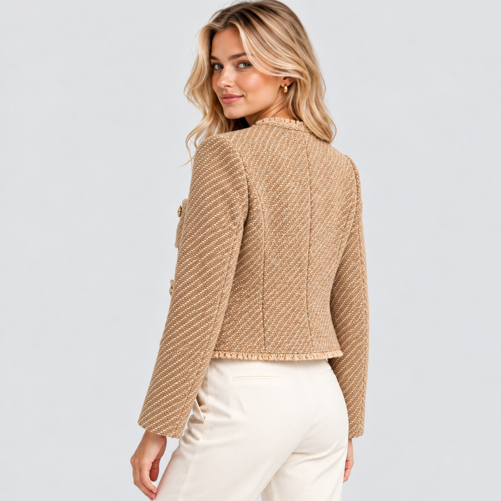 Tweed Blazer til Damer - Figursyet, Knaplukning Foran