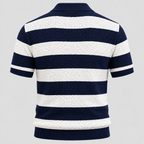 Jacquard Stribet Polo til Herrer - Åben Krave med Ribbede Manchetter