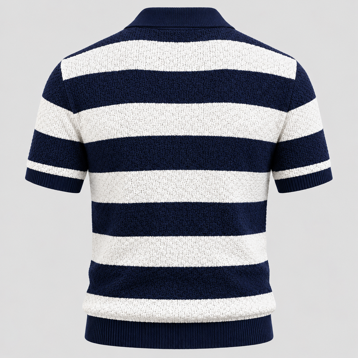 Jacquard Stribet Polo til Herrer - Åben Krave med Ribbede Manchetter