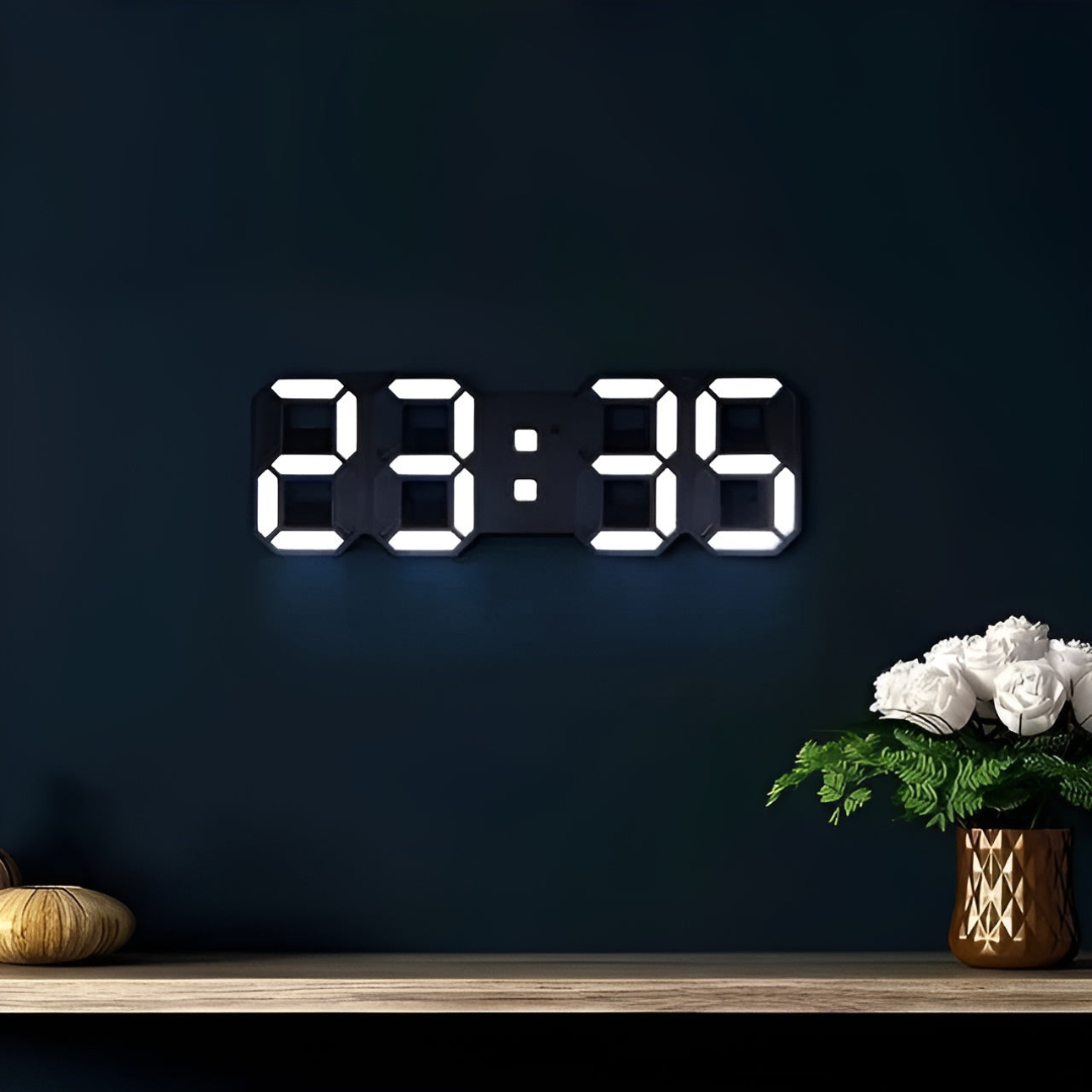 3D LED Digital Vægur – Justerbar Belysning