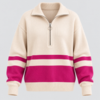 Stribet Sweater med Kort Lynlås til Damer - Colorblock Strik