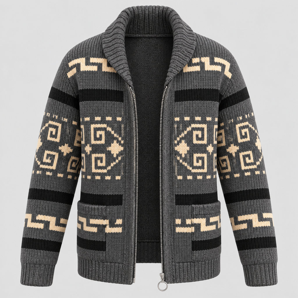 Aztec-mønstret Cardigan - Åben Front Strikket Sweater