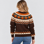 Græskar-Jacquard Sweater til Damer - Fair Isle Halloween-Strik