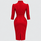 Bodycon-Kjole til Damer - V-Hals med Bæltet Høj Talje