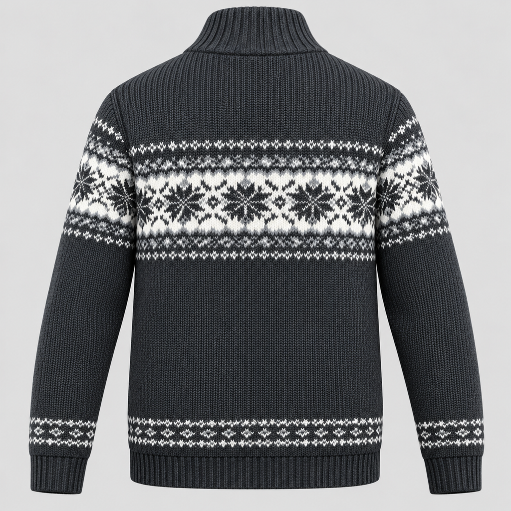 Herre Nordisk Mønstret Lynlåstrøje – Fair Isle Strikjakke