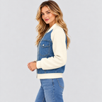 Cropped Bomberjakke til Damer - Denim med Ribkant