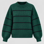 Oversized Popcorn-Strikket Sweater til Damer - Rund Hals, Ribkant