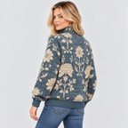 Botanisk Printet Sweater - Rullekrave, Afslappet Strik