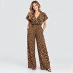 Panterprint Jumpsuit til Damer - Wrap V-Hals med Brede Ben