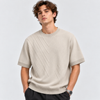 Herre Textureret Crew Neck T-Shirt – Chevronmønster Kort Ærme