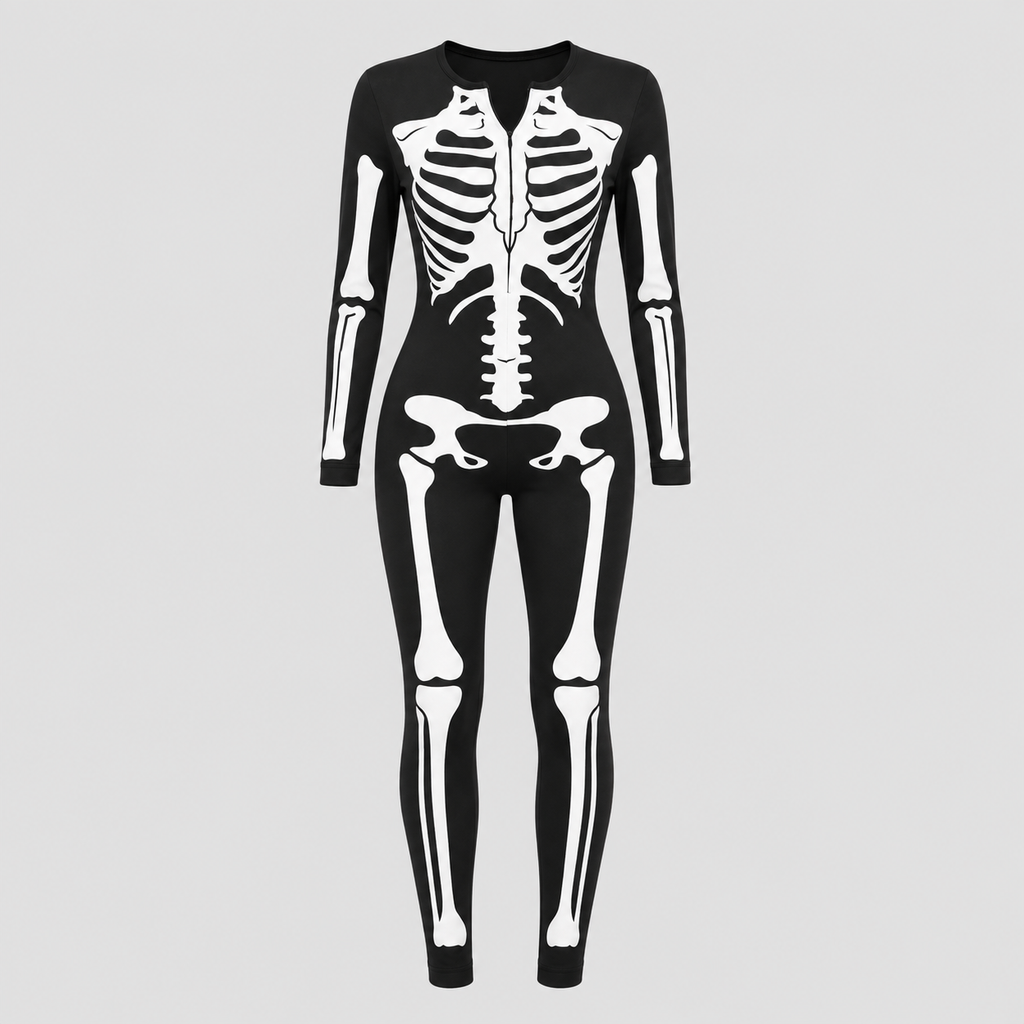 Skeletprint Heldragt til Damer - Tætsiddende Halloween-Kostume