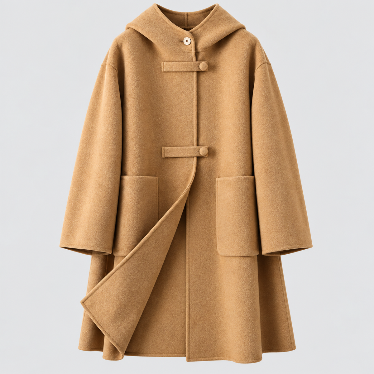 Lang Frakke i Uldlook - Wrap-Lukning med Revers