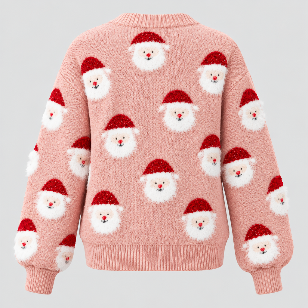 Julesweater med Julemandsprint til Damer - Oversized Strik