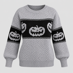 Græskarsweater til Damer - Strik med Uhyggeligt Ansigt til Halloween