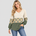 Strikket Sweater til Damer - Ternet Panel, Lange Ærmer