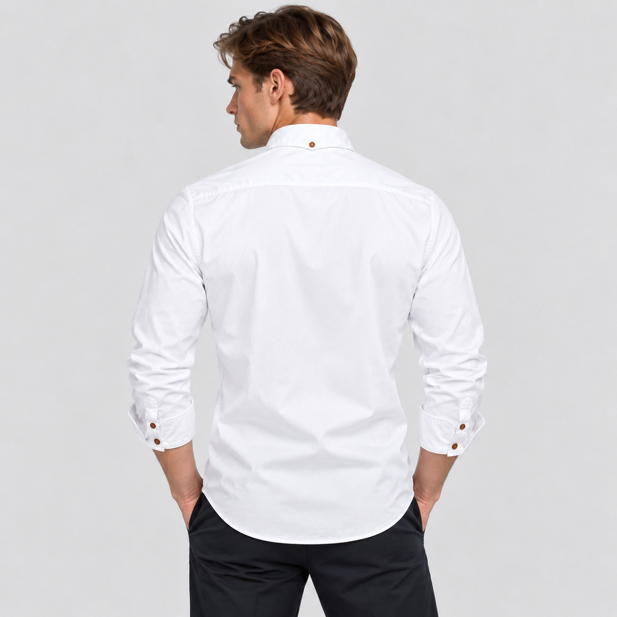 Herre Slim Fit Standkraveskjorte – Grandad Krave Knapskjorte