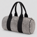 Hanekamsmønstret Barrel Bag til Damer - Cylindrisk Facon med Læderlook-Kant