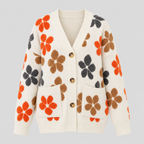 Blomstret Cardigan til Damer - Oversized Strik, Knaplukning Foran
