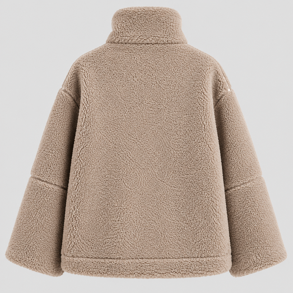 Oversized Teddyfrakke til Damer - Revers, Påsyede Lommer