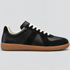 Low-Top Sneakers til Herrer - Sort Læderlook, Ruskindsdetaljer, Gummisål