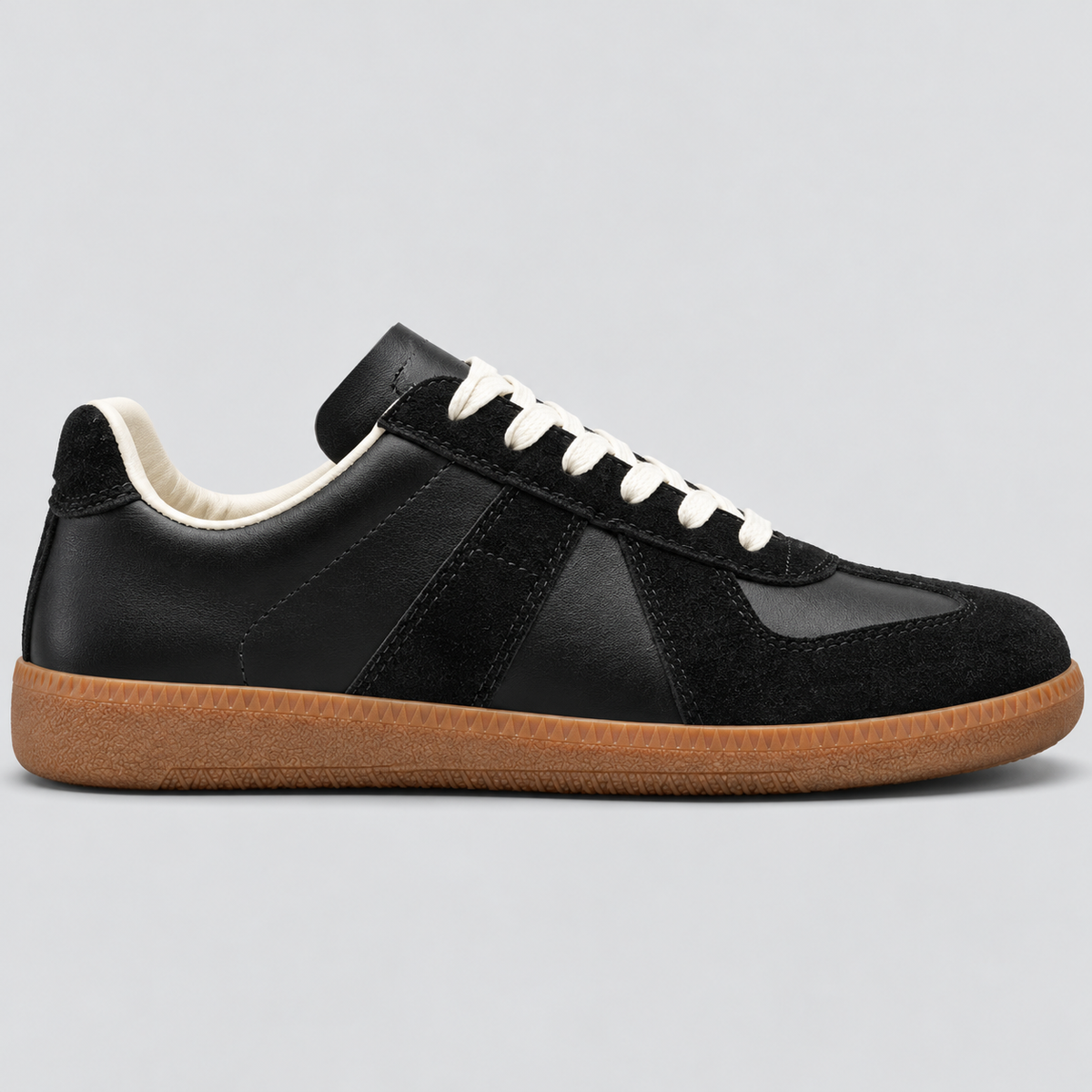 Low-Top Sneakers til Herrer - Sort Læderlook, Ruskindsdetaljer, Gummisål