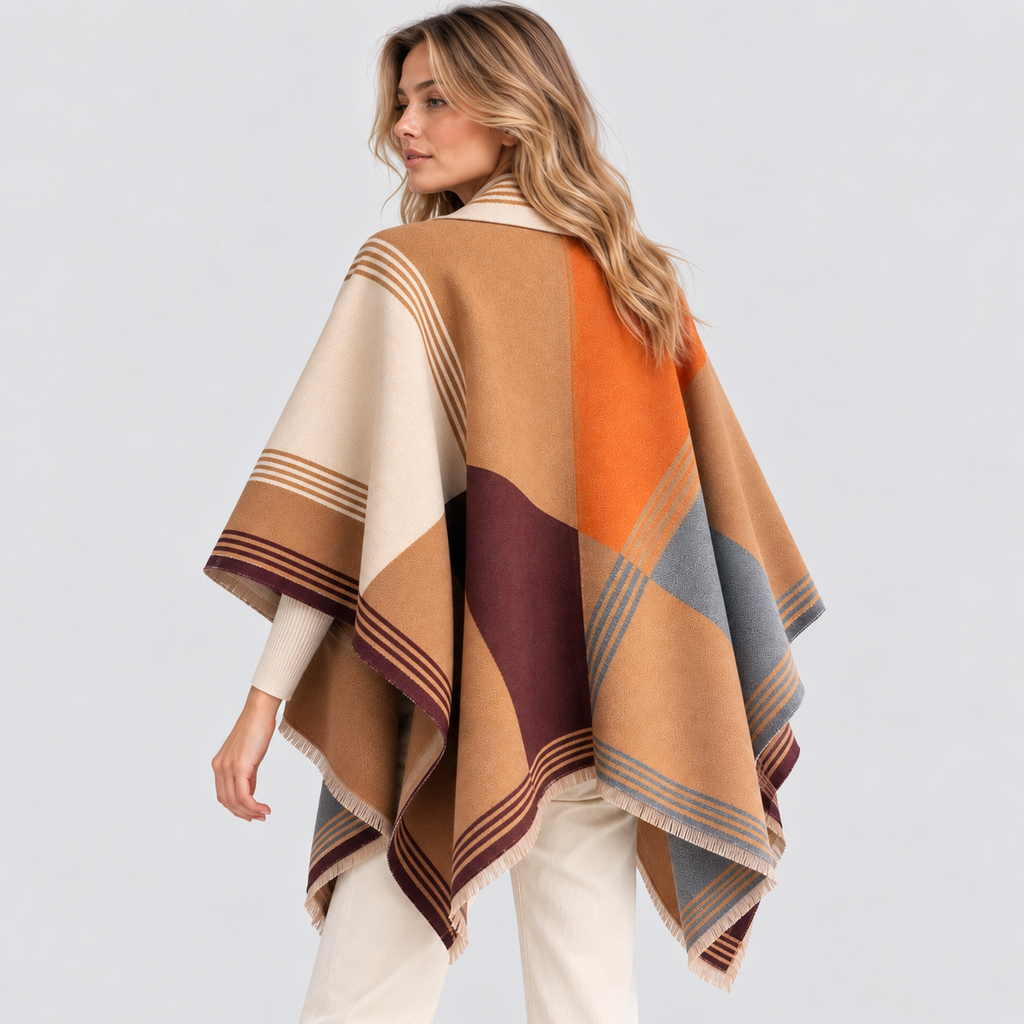 Oversized Ternet Sjal til Damer - Colorblock Vintersjal