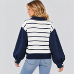 Strikket Top med Polokrave til Damer - Denimærmedetalje