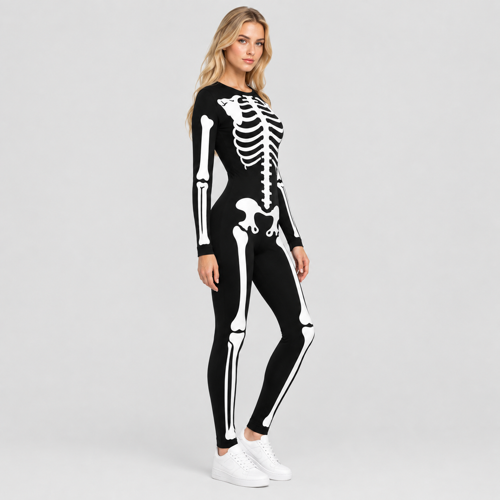 Skeletprint Heldragt til Damer - Tætsiddende Halloween-Kostume