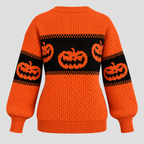 Græskarsweater til Damer - Strik med Uhyggeligt Ansigt til Halloween