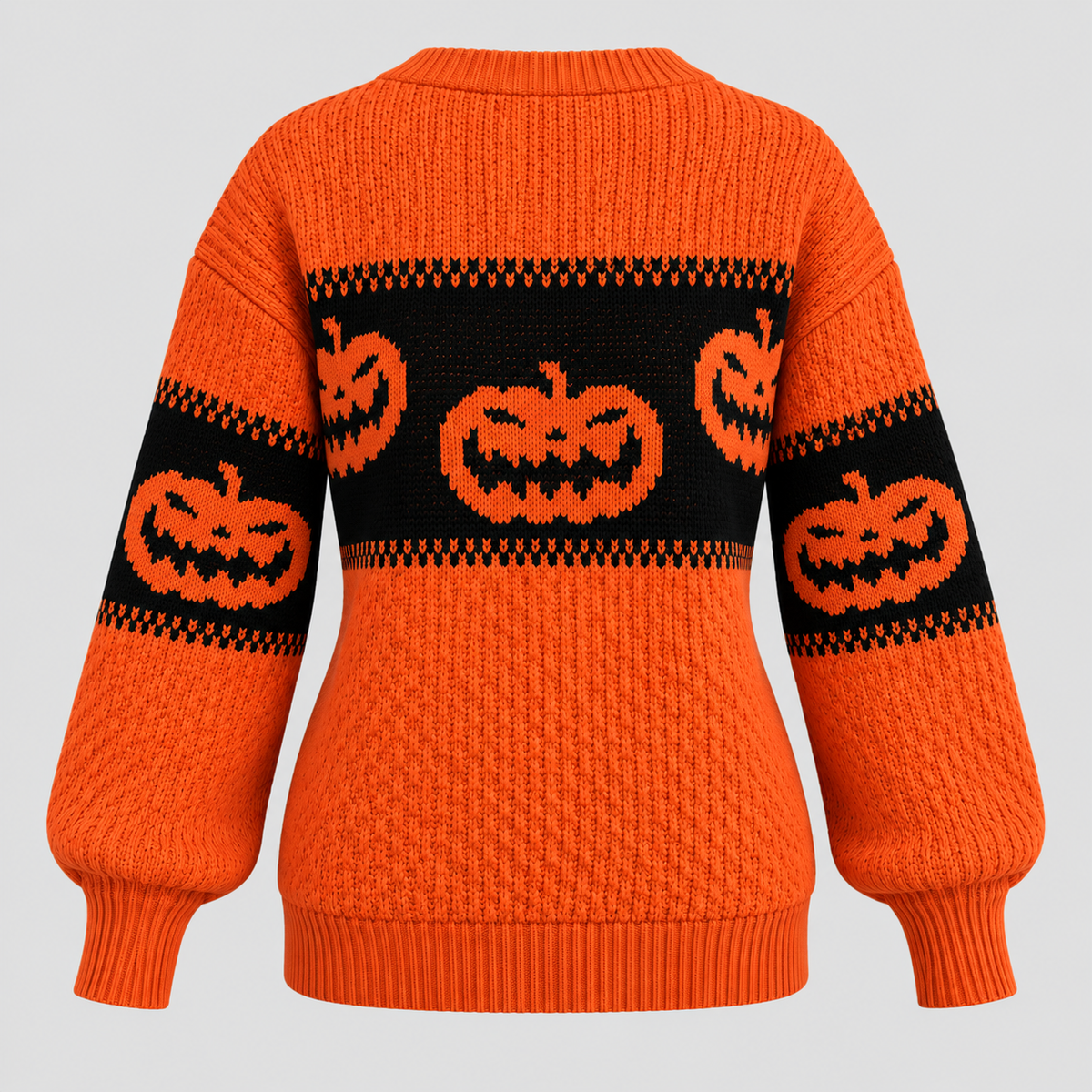 Græskarsweater til Damer - Strik med Uhyggeligt Ansigt til Halloween