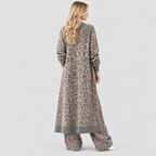Todelt Sæt med Leopardprint til Damer - Cardigan og Brede Bukser